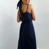 Veilleur pour femmes 2024 Summer Camisole Nightgowns Navy Blue Femmes Long Jupe Long Home Wear Pyjamas Robe décontractée