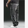 Men's Jeans Grey Patchwork Denim Pants Plus Size 44 Fashion Loose Straight Trousers Male Jean Bottoms Men Clothing