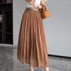 Spódnice 2024 Summer stały kolor jasny jedwabny wysoki strój księżniczki Kobiety moda luźna swobodna plisowana spódnica A-line