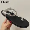 Sandales 2024 Femmes Crystal Corde Summer Split Toe Flat Femmes Chaussures Femmes plage All-Match Femme décontractée Gladiator