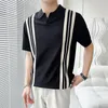 Polos Fashion Slim Knitted Courte à manches courtes Men Men Vintage à rayures Pattein Polo Polo Mens T-shirts Summer T-shirts