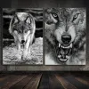 Black White Forest Wolf Head Wall Art Pictures Wild Animals Wolf Affischer Canvas Målning tryck Nordisk stil Kontor Heminredning
