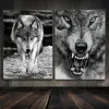 Schwarzweißwald Wolf Kopf Wandkunst Bilder Wildtiere Wolf Poster Leinwand Malerei Drucke Nordic Style Office Home Decor