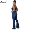 Aimsnug plus size mulheres jeans jeans Demin macacão sexy calça flare bodys de jeans azul escuro