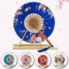 Round Windmill Fan Wind Cherry Blossom Chinese Style Flower Bamboo Folding Hand Fan Wedding Gift Dance Favor Pocket Fan