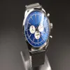 新しい到着ウォッチQuartz-Watch for Men Blue Dialog Analog Full Stainless Steel Band Digital Watch MontreHommme231M