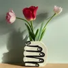 Unique Mini Vases for Flowers Hand Holding vase Creative Hand Shaped Decorative Resin Vase Modern Ceramics Modern Decor 240329