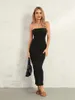 فساتين غير رسمية Wsevypo خارج الكتف Bandeau Long Dress Women's Olcylessless Bodycon Street Club Wear Huttersides