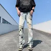 Men's Jeans Korean Fashion For Men Wide Leg Street Spring Loose Trousers Ripped Vintage Autumn Streetwear Baggy Denim Pants B48