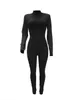 5xl lw Plus Size Jumpsuit Reißverschluss mit langem Ärmel dünne Damen Stretch Casual Bodycon One -Stück -Outfit 240410