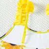 2024 Sommer Kinder Girls Blumenblättere Badeanzug Sunflowers Print Beach Badeanzug für Mädchen Kleinkind Kinder Badebekleidung