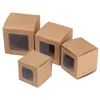 10PCS WYSOKIEJ SWEAL Square Kraft Window Box Pakiety prezentowe z oknem PVC do cukierków/ciasta/mydła/ciastka/babeczki