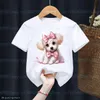 T-shirts nya flickor t-shirt söt hund maltesiska djurtryck barn tshirt mode kawaii flickor kläder sommar baby tshirt topp 1-14 år gammal 240410