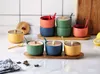 Box de base de cuisine en céramique créative set saliter shaker pot épice avec couvercle en bois et cuillères accessoires de cuisine rack d'épices
