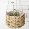 Handmade Grass Woven Hanging Planter Basket Plant Flower Pot with Metal Chain Flowerpot for Home Garden Outdoor Indoor Decor