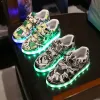 Barn glödande lysande sneakers pojkar flickor mesh andningsskor tennis USB laddning Led Light Up Casual Shoes 25-35 EUR