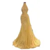 Urban Sexy Dresses Glitter Mermaid Evening Dresses Women Sexy High-neck Sleeveless Sequins Feather Prom Gowns Sweep Train Special Occasion Robes 24410