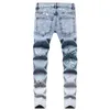 Men's Jeans West Hip Hop Style Multi-color Printed Hole Patch Slim Stretch Fried Snow Small Straight Leg