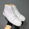 Ankunftshandbuch für Freizeitschuhe mit hoher Top -Paar klassische Marke Weiß flaches Schuhschuhe Leder gemischte Farbe Sneaker große Größe