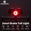 ROCKBROS Bicycle Tail Light Intelligent Brake Flashlight USB Rechargeable MTB Road Bike Warning Light Night Cycling Accessories