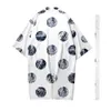 Japanese Men's Summer Thin Sunscreen Clothing Loose White Print Long Kimono And Cargo Pant Yukata Haori Coat