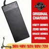 Chargeur d'origine pour vsett 8 8+ 9 9+ 10+ Speedal Zero 9 10 8x 10x 11x Scooter électrique 48V 52V 60V 72V GX16 3 broches US AUS UK