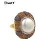 WT-MPR085ハンドメイドデザインゴールドラインストーンと淡水真珠マベファッション調整可能なジルコンリング240403