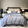 Bedding Sets 2024 High-end Light Luxury Style Long-staple Cotton Four-piece Set Pure Sate Embroidery Quilt Blue Color