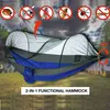 Hammocks Double Camping Hammock med Mosquito Net Pop-Up Portable Hammock Ultra Light Nylon Paraply Hanger med Tree Strapsq