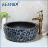 Kemaidi Salle de bain Céramique Round Round Antique en laiton Pont de tampon monté Bauchet Tap avec un ensemble de robinets de lavage de drainage