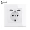 COSWALL EU Ryssland Spanien Standardvägg Power Socket Godnad USB Typ A Type-C Laddningsport Hotad glaspanel Vit C1-serien