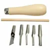 Lino blok kesme kauçuk damga oyma araçları, baskı yapmak için 5 bıçak biti ile DIY heykel xobw