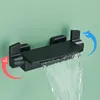 Fmhjfisd Matte Black Bathtub Spout Concealed Waterfall Bathtub Shower Faucet Wall Mounted Tub Mixer Tap Brass Bathroom Accessory