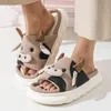 Accueil Mignon Cartoon Sandales Fashion Cow Cow Chog Linen House Slippers Indoor Anti Slip Men Femmes Soft Cotton Slides Chaussures d'été