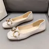 Casual Buty Panie Flat Retro Square Square Skórzane mokasyny dla kobiet 2024 Spring Flats Foots Elegancka metalowa klamra Kobieta