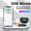 Chargers New 30W Station de charge sans fil Chargeur rapide pour iPhone 14 13 12 11 Iwatch 8 AirPods Magnetic Phone Charger Dock RVB Lights