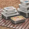 뚜껑이있는 신선한 보관 상자 스테인레스 스틸 홀더 뚜껑 케이스 대용량 점심 박스 테이블웨어