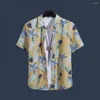 Camicie casual da uomo camicia da uomo estate stampate colorate maniche corte in stile tropicale hawaii sciolte a petto singolo a secco a secco spiaggia top