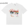 Designer Men's Short Sleeve Street Fashion 2024 Summer New Rhude Beach Coconut Tree Printed Yarn Pure Cotton Cossa ärm T-shirt unisex