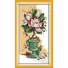 Magnolia Rose Flower Ball and Time Teapot Count Cross Stitch Modello Kit DMC 11ct 14ct Canva Stampa ricamo fai -da -te set decorazione per la casa