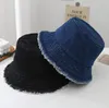 Japan och Sydkoreas Jimin Retro Raw Edge Denim Fisherman Hat Washed Bucket Sunshade Windproof Accessories Gift240410