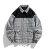 Men's Jackets 8XL Plus Size Plaid Jacket Men Harajuku Patchwork Coat Male Fashion Casual Button Outerwear Big