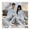 Dames slaapkleding lente stijl paar pyjama's katoen imitatie lange mouw herfst vestiging kleine revers casual grote heren home suit drop dhqmk