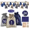 24 Sac en tissu rempli de calendrier de l'Avent, 24 Sac-cadeaux de Noël de l'Avent Day avec 1-24 Advent Numéro Stickers Christmas Calendar Decor