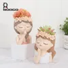 Roogo Femme Head Little Fairy Flowerpot Resin Succulent Planter Potter Beautiful Girl Desktop Statue Home and Garden Decor