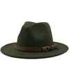 Cappelli Fedora a colori solidi con cintura marrone Eleganti donne Party Church Cappello da uomo Wide Brim Jazz Panama Felt Cap Sombreros de Mujer 240410