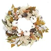 Decorative Flowers Thanksgiving White Pumpkin Wreath Artificial Autumn Leaves Front Door Home Farmhouse Decor Festival Hanging Garland