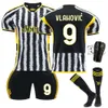 Maglie da calcio 24 Juventus Home Football Jersey Hovic 9 Di Maria 22 Kit Team Kit di abbinamento Stampa