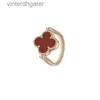 High End Vancefe Brand Designer Rings for Women Laser Red Chalcedony Flippable Ring v Gold Double Flower Double Sided Clover Senior Brand Logo Designer Jewelry