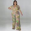 WMStar plus size feminino macacão roupas de verão impressas v pesco